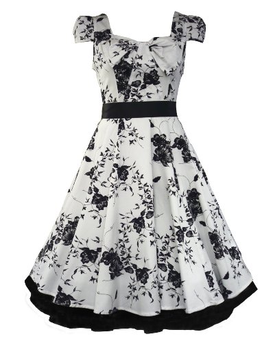 50′s Vintage Tea Prom Dress Floral White & Black